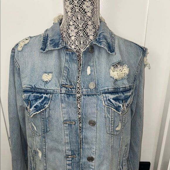 Garage Coupe Oversized Boyfriend Fit Women's Denim Jacket Distressed Size M - Picture 4 of 10